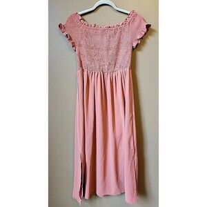 She + Sky Women's Smocked Short Sleeve Terracotta Orange Dress | Size Large L